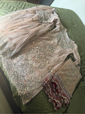 Women’s Pink Pakistani Salwar Kameez Suit Net Sequin Lace Embroidered, One Size picture