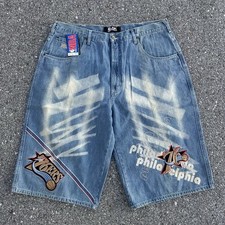 Vintage Philadelphia 76ers Unk Denim Baggy Jeans Shorts Sz 40 Y2K 2000s NWT Rap picture