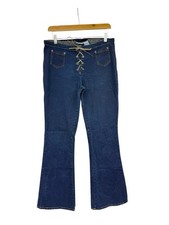 Vintage Y2K Extreme Limit Lace Up Flare Jeans Dark Wash Bratz Low Rise Womens 11 picture