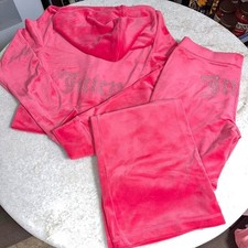 Juicy Couture y2k Vixen Pink velour rhinestone bling tracksuit size small picture
