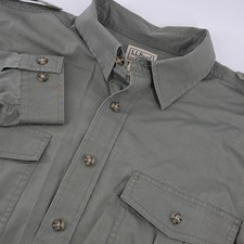 L.L. Bean Field Shirt Mens Large Green Cotton Twill Military Epaulet Safari picture
