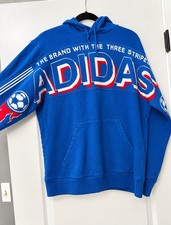 Adidas Soccer Ball Flames Blue 3-Stripes Knit Hoodie Men’s L Rare picture