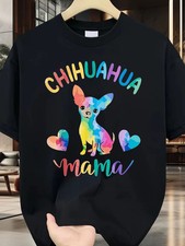 Chihuahua Mama T-Shirt Dog Mom Watercolor Heart Graphic Tee Plus Size Unisex picture