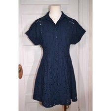 Vtg Inspired 50s 60s Eyelet Mini Shirtdress with Dolman Sleeves Preppy Size 4 picture