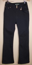HOLLAND COOPER High Rise Flared Jeans Stay Black Denim Gold Hardware Size US 10 picture