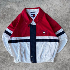 VINTAGE TOMMY HILFIGER STAR CLASS SAILING JACKET Colorblock Flag Button Sz Large picture