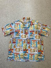 VTG 80s Hawaiian Print Loop Collar Kool Kat Button Up Shirt 100% Rayon Mens L picture