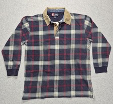 VTG Chaps Ralph Lauren Polo Shirt Mens L Multicolor Rugby Plaid Corduroy 90s picture