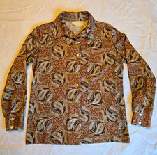 VTG 1970s Horelander Paisley Blouse Butterfly Pointed Collar Orange Brown M L picture