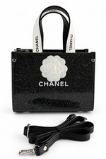 Custom Chanel Shopping Bag Tote Black Glitter Camellia Crossbody picture