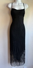 Vintage 90s Y2K Black Mesh Lace Fringe Midi Maxi Slip Dress XL Goth Whimsigoth  picture