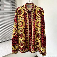 Button Down Shirt Men Black Gold Baroque Leopard Casual Mens Long Sleeve Shirt picture