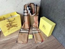 BURBERRY SCARF SHAWL AUTHENTIC 100% CASHMERE BEIGE BROWN BLACK CLASSIC PONCHO picture
