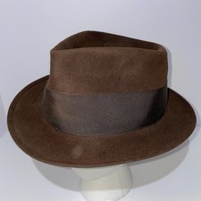 Royal Stetson Brown Fur Vintage Fedora Wide Black Headband Size 7 1/8 picture