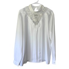 Vintage 80s/90s CXT Classics Lace Blouse, Mock Neck Victorian Long Sleeve Top picture