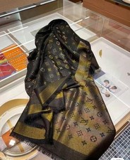 LOUIS VUITTON SCARF BLACK SILK 100% AUTHENTIC LARGE PONCHO CLASSIC SQUARE SHAWL picture