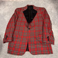 Jos. A Bank Tuxedo Jacket 42R Red Tartan Old Money Wool Smoking Jacket picture