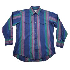 Vintage Wrangler Shirt Men 16.5-34 XL Cowboy Stripe Pearl Snap 90s Rodeo Western picture