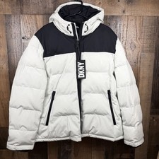 DKNY Black & White Mens XL Water Resistant Winter Puffer Hooded Insulated Jacket picture