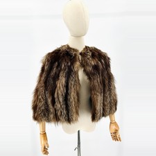 Vintage 50s Brown Genuine Fur Long Pile Glam Capelet Stole picture