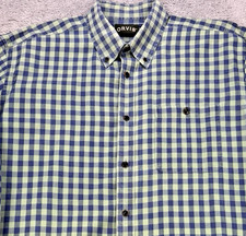 Orvis Shirt Men XL Green Gingham Check Indigo Dyed Button Down LS picture