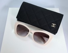 Chanel CH5481 56mm Cat Eye Sunglasses in White w. Gray Lens Pearl Arms picture
