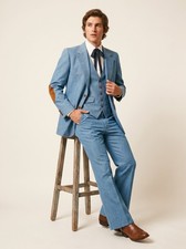 VTG 70s Al’s Quality Clothes Leisure Suit 4 Pc Denim Look Flare Blazer Vest Tie  picture