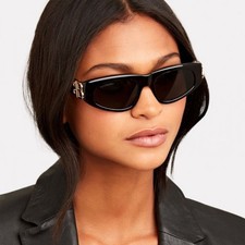 Balenciaga BB0095S Black Oval Sunglasses Gold BB Logo NEW picture