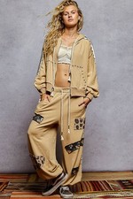 POL Tan Studs & Stripes French Terry Hoodie & Jogger Set - MEDIUM picture