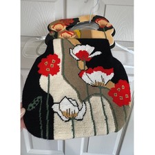 Vintage Patricia Smith Moon Bag Clutch Purse Needlepoint Leather Statement Art picture