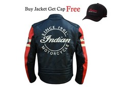 New Men's Indian Motorcycle Black-Red Style genuine Cowhide Leather Biker Jacket picture
