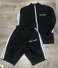 Palm Angels Men’s Black/White Stripe 2-Piece Track Jacket & Shorts Set M picture