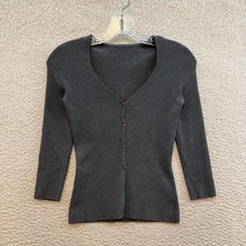 Y2K Vintage Express Cardigan Top XS Small Grey Knit 3/4 Sleeve V-Neck Corpcore picture
