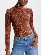 Ulla Johnson Althea Sienna Silk Velvet Burnout Turtleneck Blouse Size 2 picture
