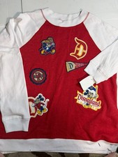 Disney Parks XL Sweatshirt Disneyland Resort Mickey Mouse Patches Red White NWOT picture