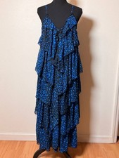 Lulus Tiers of Love Black and Blue Print Tiered Ruffled Maxi Dress Boho Chic picture