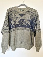 Mens 1970s vintage Austrian 100% wool sweater. Green/Black Large Excellent picture