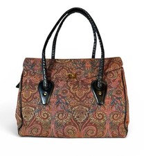 Vintage 70s Tapestry Carpet Doctor Bag Satchel Purse Grandma Cottage Hobo picture