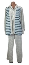 Vintage 60s 70s Mod Blue White Stripe 3pc Flare Pant Duster Top Set Crochet picture
