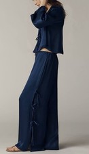 Anthropologie Maeve Silken Tie Wide-Leg Pant. Color: Navy. Size XS. NWT picture