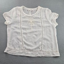 Womens Blouse Top White Embroidered Delicate Lace Trim Vertical Pintuck Details picture