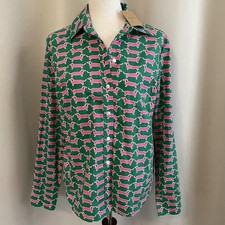 Boden Sienna Cotton Button Up Dachshund Dog Shirt Sz 8 Pink Green NWT picture