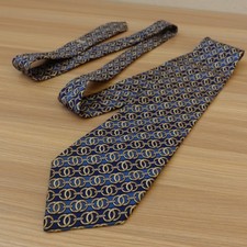 Celine Paris Men Blue Silk Tie Gold Chain Link Rope Luxury Equestrian Suit Dress picture