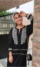 ZARA Contrasting Embroidered Dress M Medium Boho Kaftan Tunic ruffle MEASURMENTS picture