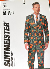 NEW Suitmeister XL Halloween Pumpkin Print 3-Piece Suit Set Jacket, Pants, Tie picture