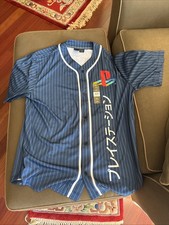 PlayStation Vertical Kanji Logo Mens XL Blue Button-Up NWT picture