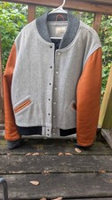 Dehen 1920 Varsity Jacket XL Gray Wool Tan Leather Sleeves Made in USA Portland picture
