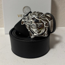 Versace Men's Black Dress Belt Silver Medusa Buckle size 36 picture
