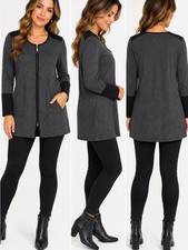 Rafaella Gray & Black Zip Front Long Cardigan Tunic – Size Large picture