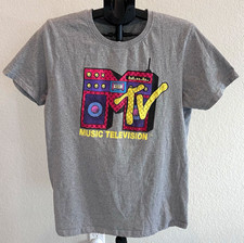 MTV Men's L Gray Graphic Print Logo Crew Neck Short Sleeve Knit T-Shirt picture